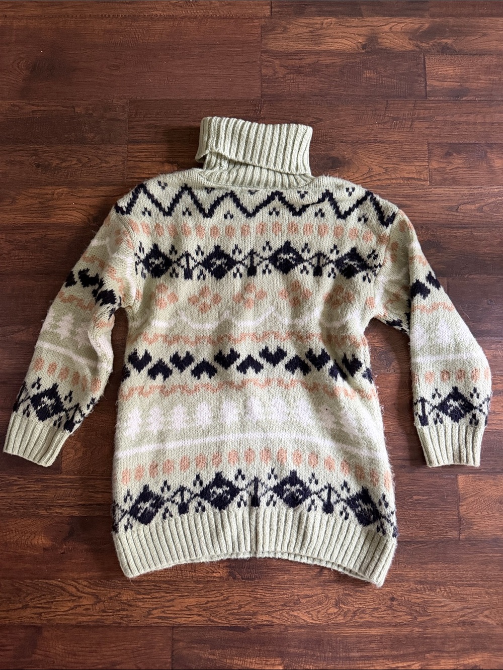 Anthropologie Mint Green Fair Isle Turtleneck Sweater